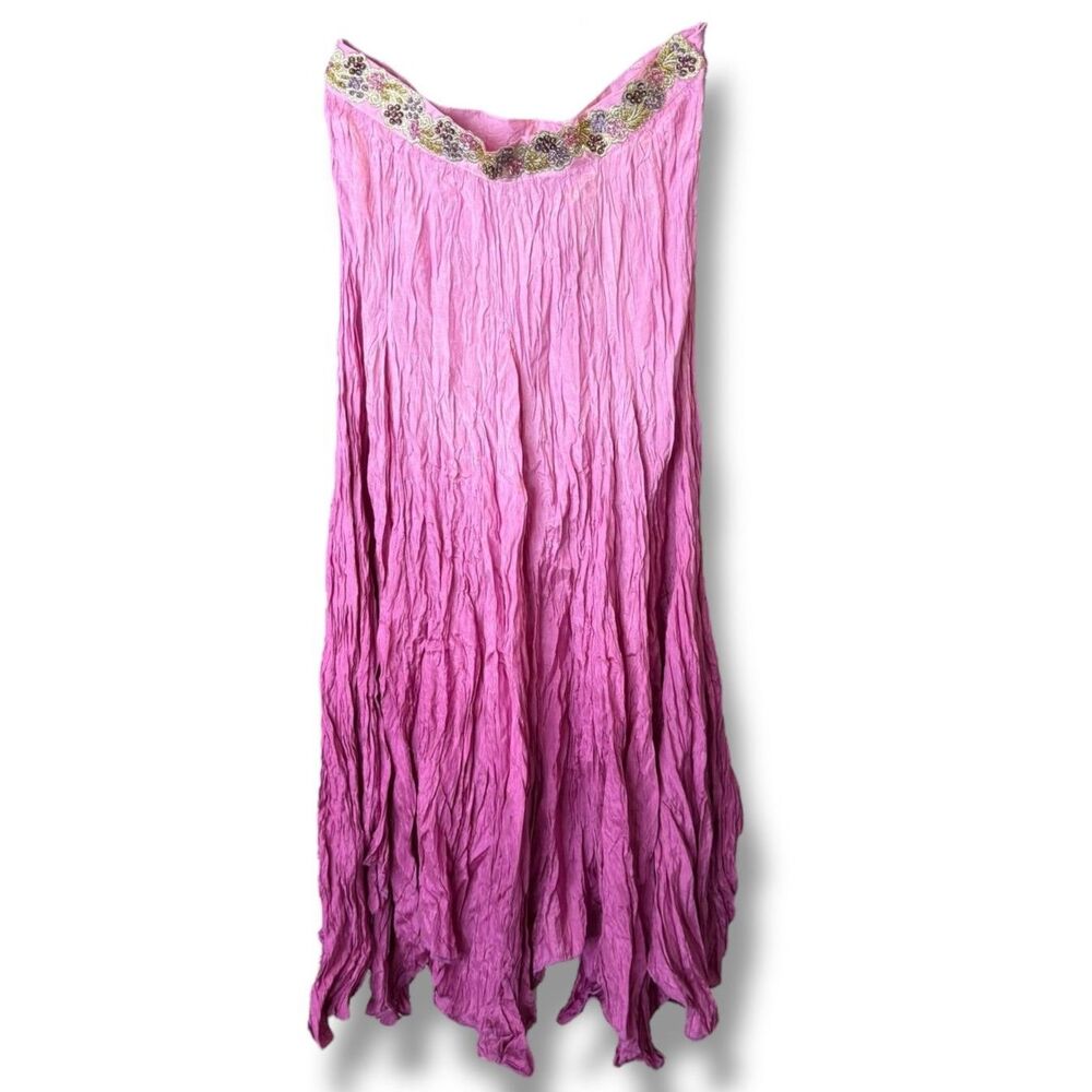 Chaudry by Anthropologie Pink Ombre Embellished Asymmetrical Skirt | Size S NWT